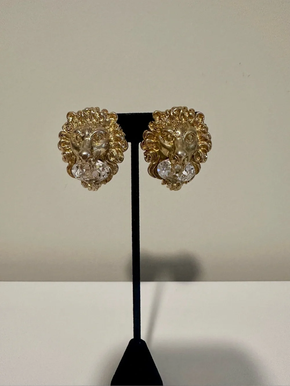 Gucci Lion Head Crystal Clip on Earrings